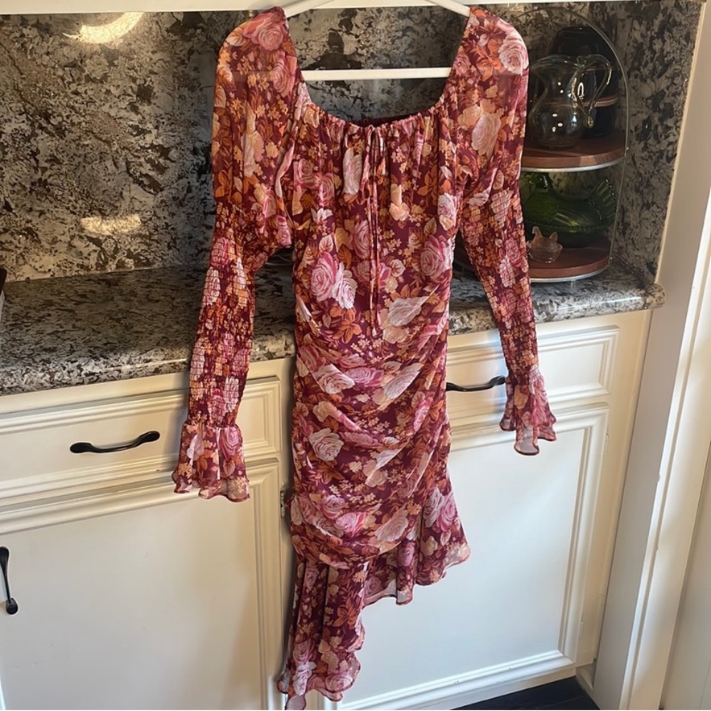 NWT WAYF Rosie Ruched Long Sleeve Minidress